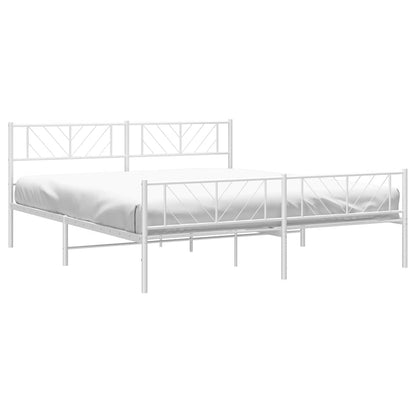 Metal Bed Frame without Mattress with Footboard White 193x203cm