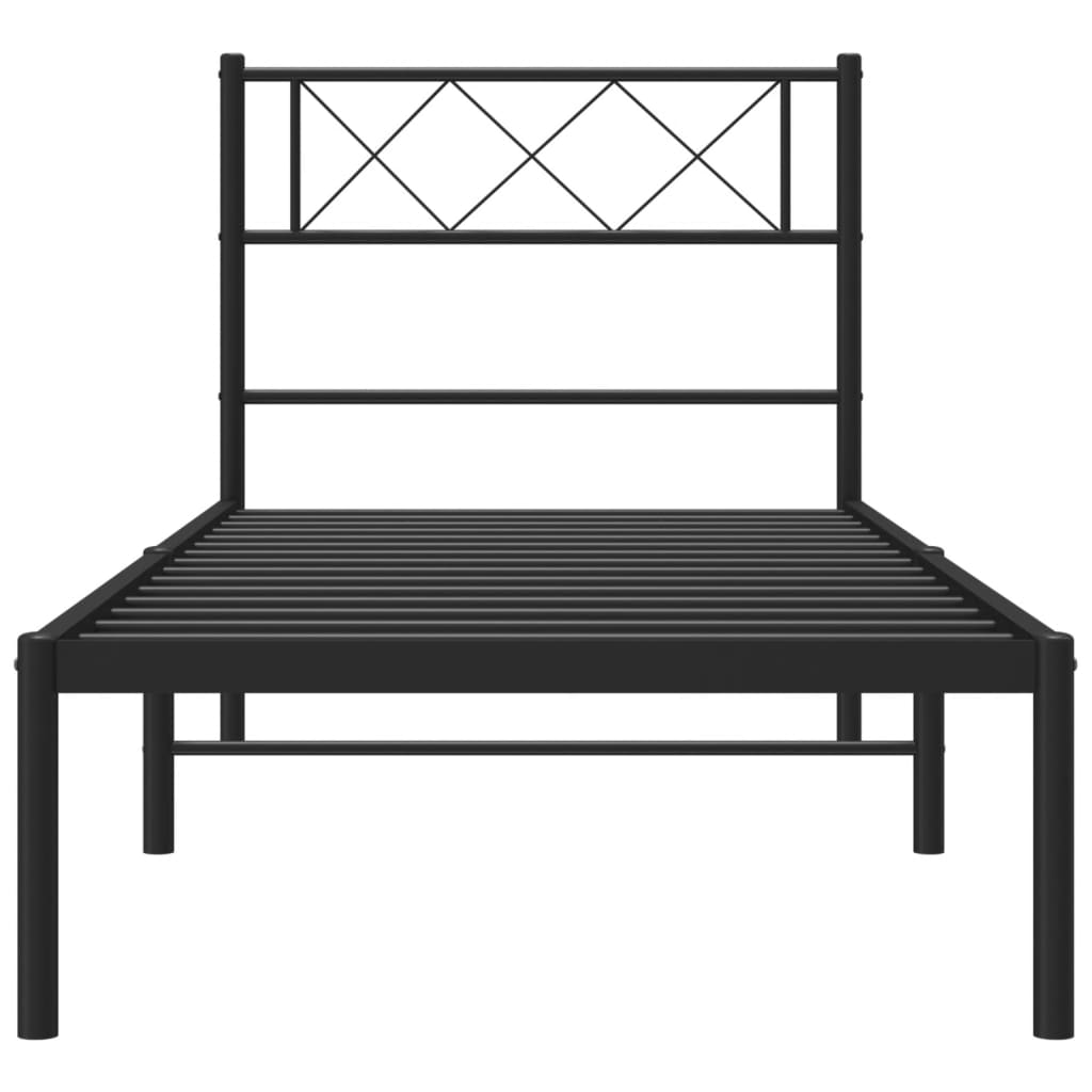 Metal Bed Frame without Mattress with Headboard Black 80x200cm