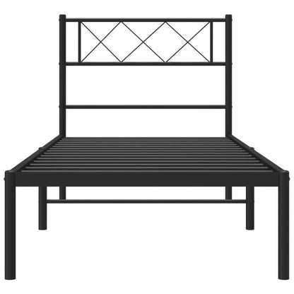 Metal Bed Frame without Mattress with Headboard Black 80x200cm