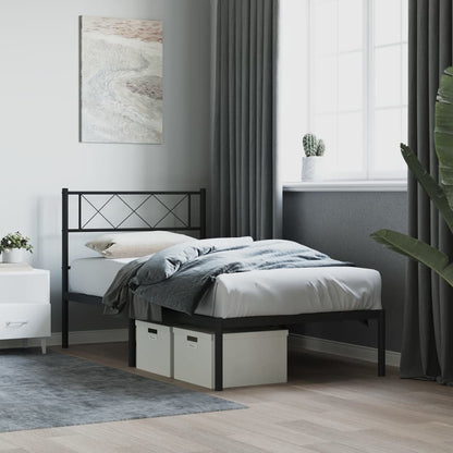 Metal Bed Frame without Mattress with Headboard Black 80x200cm