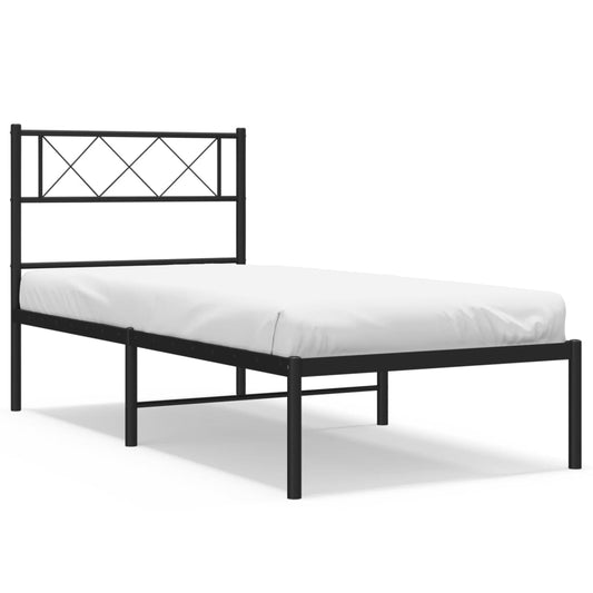 Metal Bed Frame without Mattress with Headboard Black 90x190cm