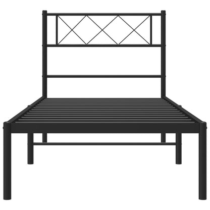 Metal Bed Frame without Mattress with Headboard Black 90x190cm