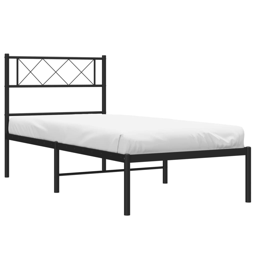 Metal Bed Frame without Mattress with Headboard Black 90x200cm
