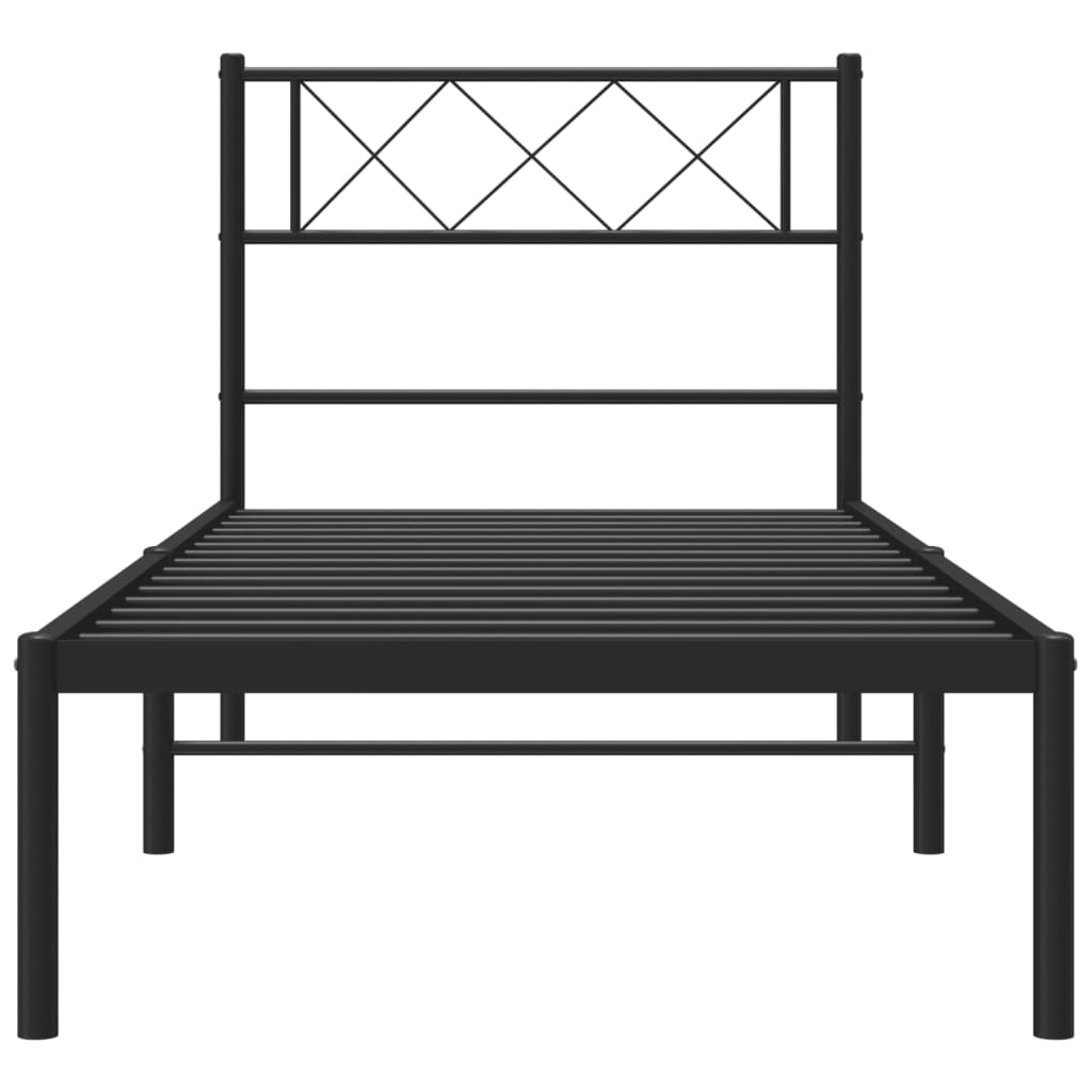 Metal Bed Frame without Mattress with Headboard Black 90x200cm