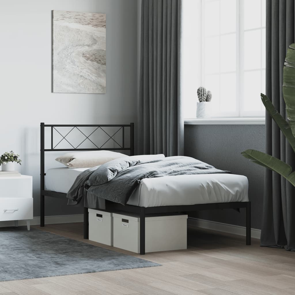 Metal Bed Frame without Mattress with Headboard Black 90x200cm