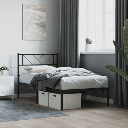 Metal Bed Frame without Mattress with Headboard Black 90x200cm