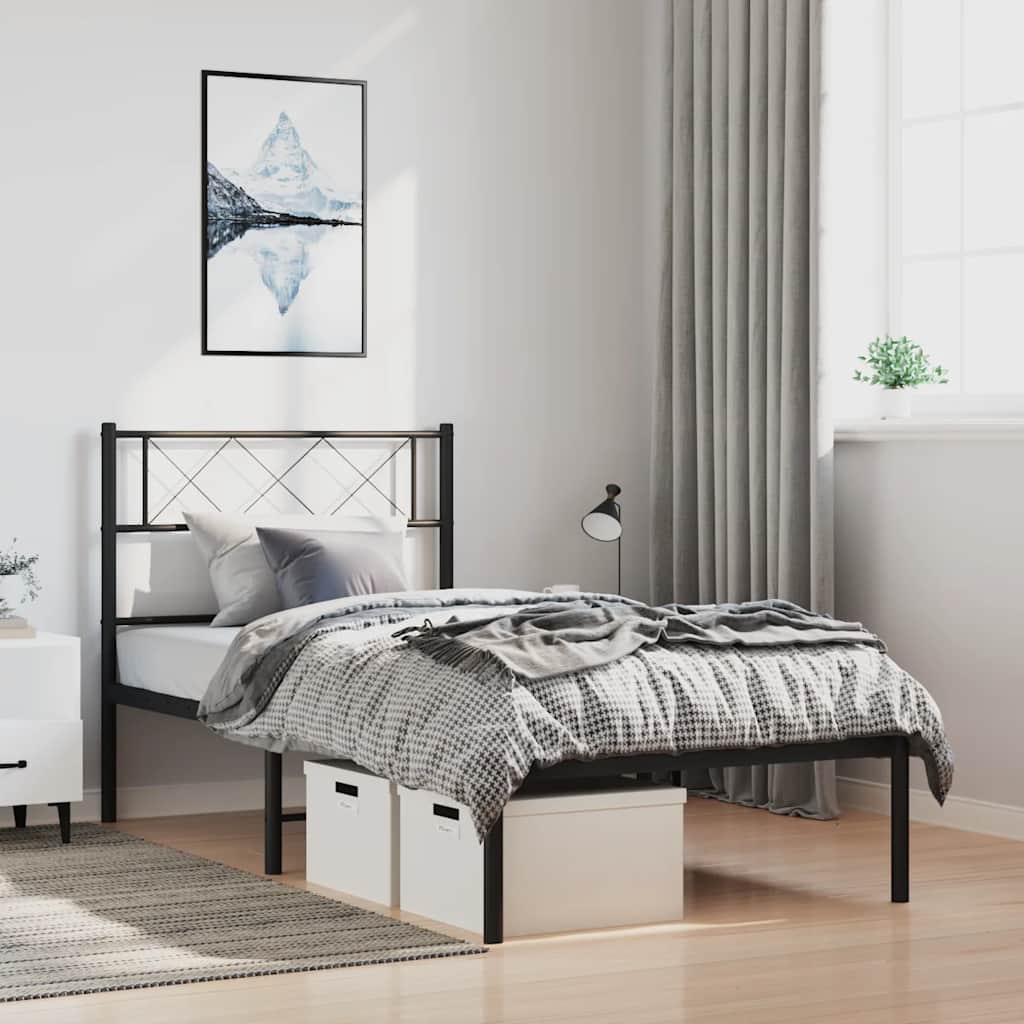 Metal Bed Frame without Mattress with Headboard Black 100x200cm