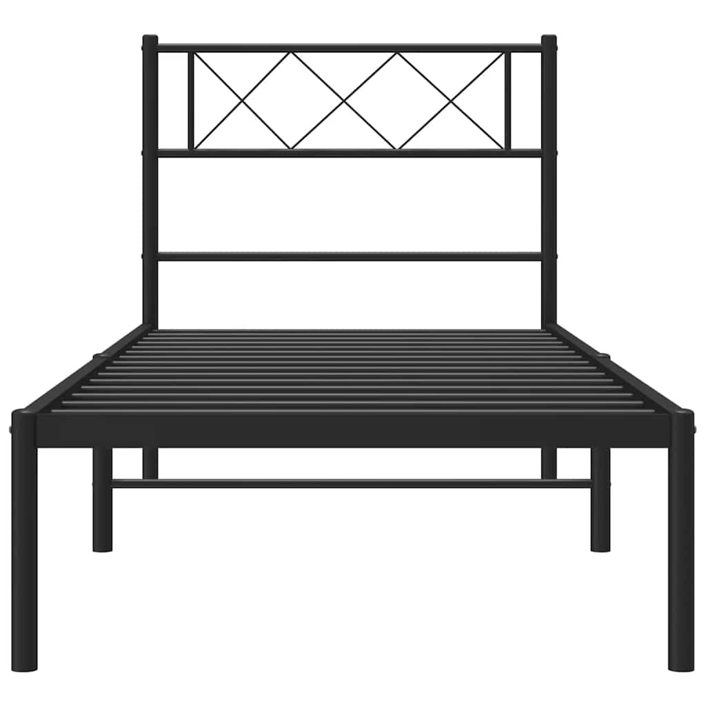 Metal Bed Frame without Mattress with Headboard Black 100x200cm