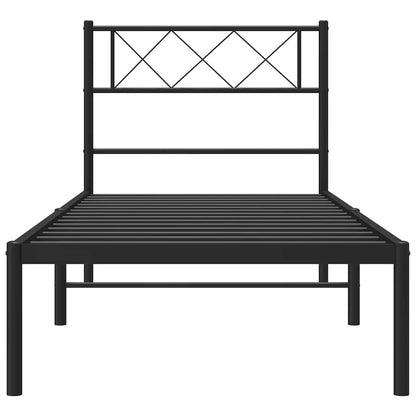 Metal Bed Frame without Mattress with Headboard Black 100x200cm