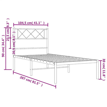 Metal Bed Frame without Mattress with Headboard Black 100x200cm