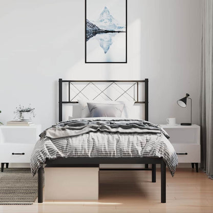 Metal Bed Frame without Mattress with Headboard Black 100x200cm