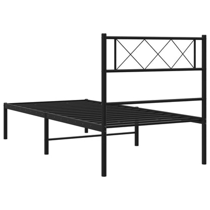 Metal Bed Frame without Mattress with Headboard Black 107x203cm