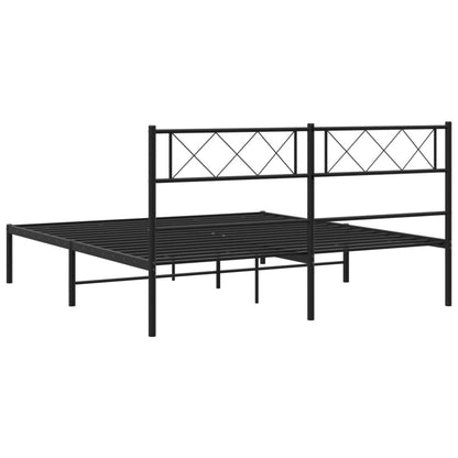 Metal Bed Frame without Mattress with Headboard Black 120x190cm