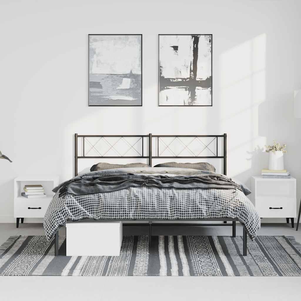 Metal Bed Frame without Mattress with Headboard Black 135x190cm