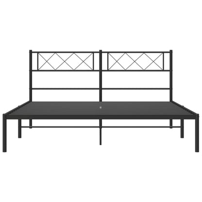 Metal Bed Frame without Mattress with Headboard Black 140x190cm