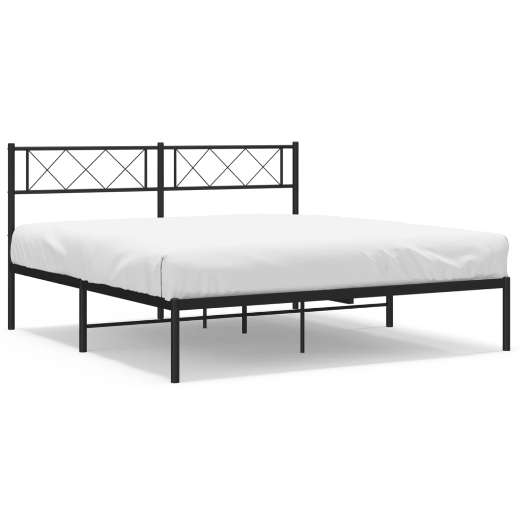 Metal Bed Frame without Mattress with Headboard Black 140x200cm