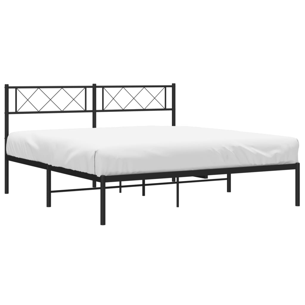 Metal Bed Frame without Mattress with Headboard Black 140x200cm