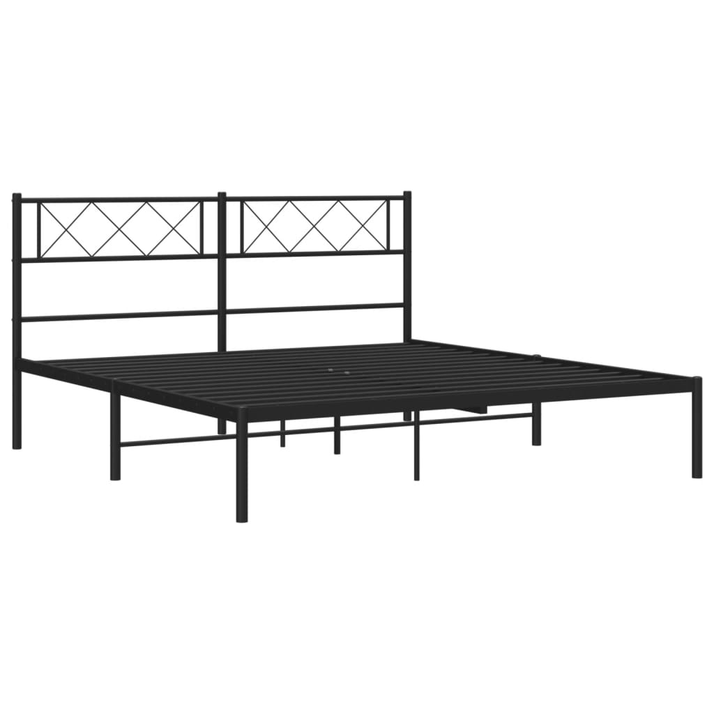 Metal Bed Frame without Mattress with Headboard Black 140x200cm