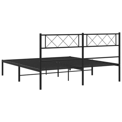 Metal Bed Frame without Mattress with Headboard Black 140x200cm