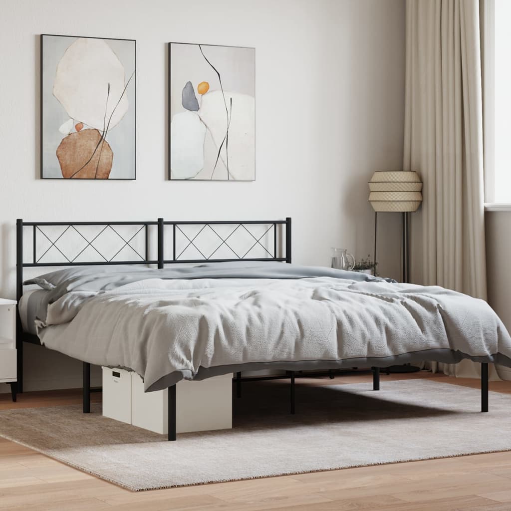 Metal Bed Frame without Mattress with Headboard Black 140x200cm