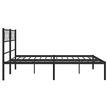 Metal Bed Frame without Mattress with Headboard Black 150x200cm