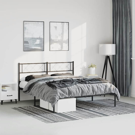Metal Bed Frame without Mattress with Headboard Black 150x200cm