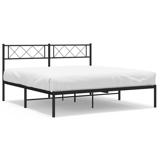 Metal Bed Frame without Mattress with Headboard Black 160x200cm