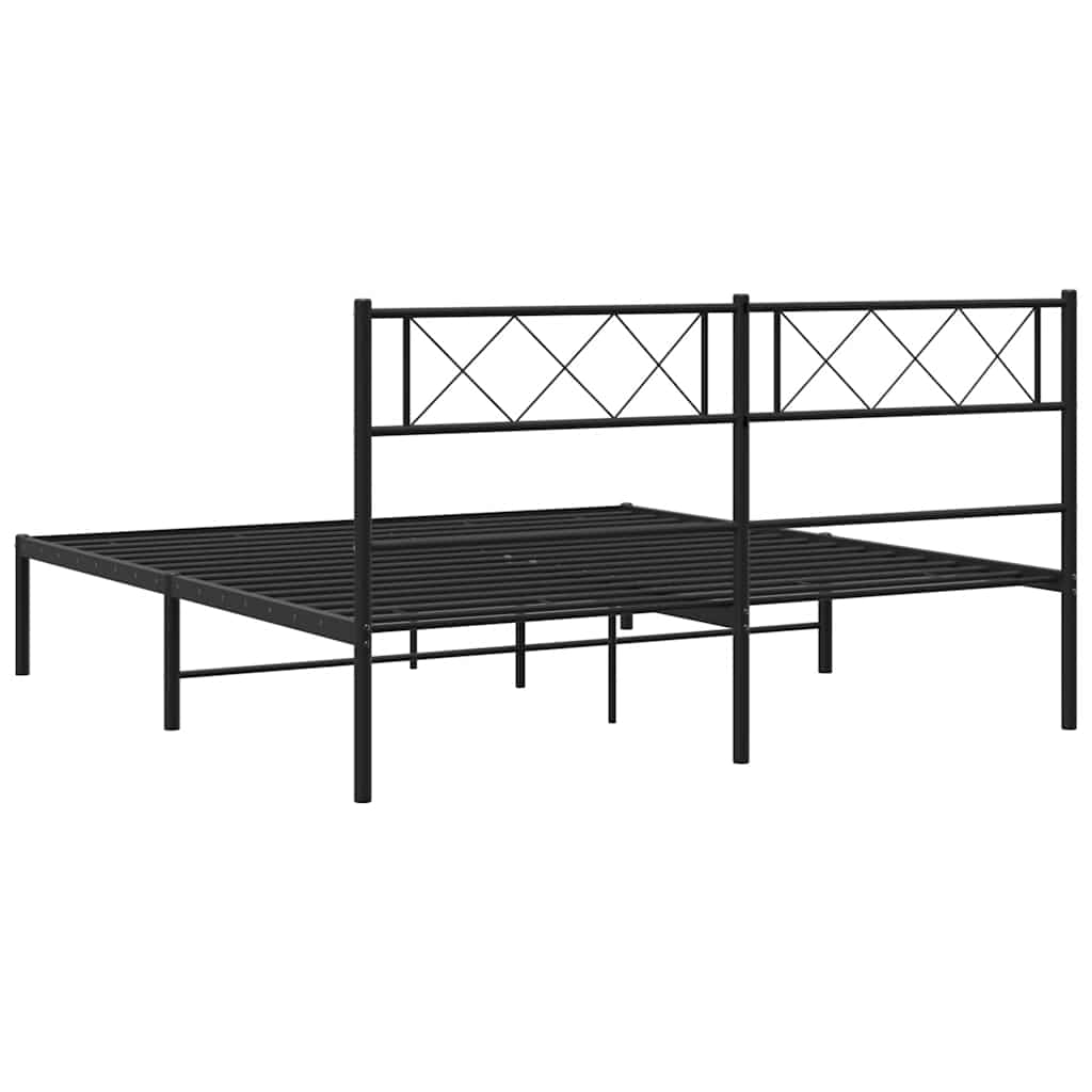 Metal Bed Frame without Mattress with Headboard Black 160x200cm