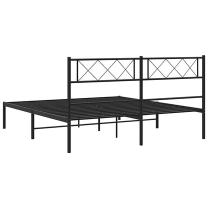 Metal Bed Frame without Mattress with Headboard Black 160x200cm