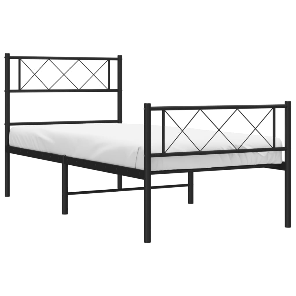 Metal Bed Frame without Mattress with Footboard Black 90x200cm