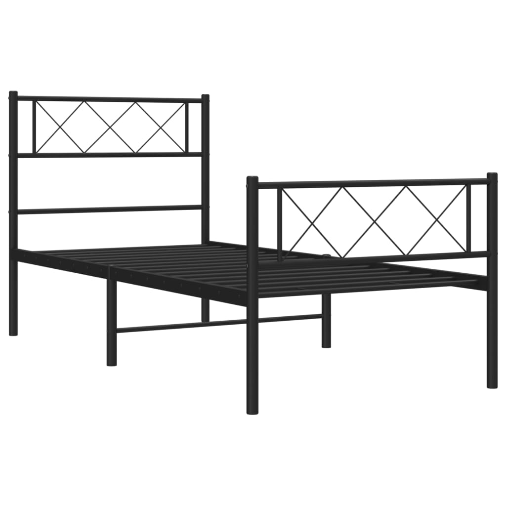 Metal Bed Frame without Mattress with Footboard Black 90x200cm