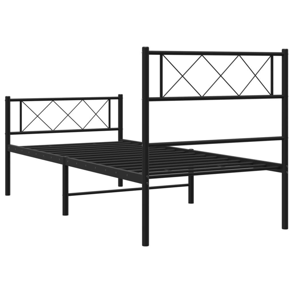 Metal Bed Frame without Mattress with Footboard Black 90x200cm