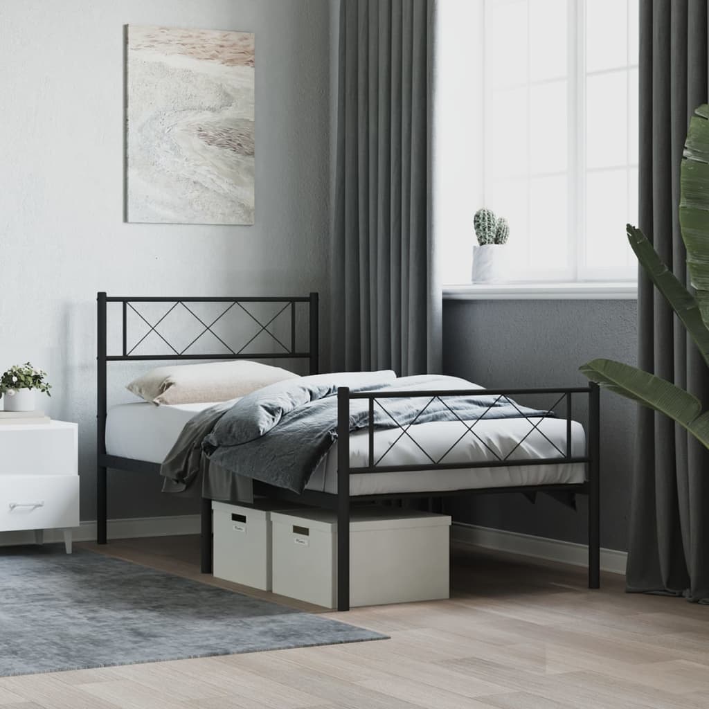 Metal Bed Frame without Mattress with Footboard Black 90x200cm