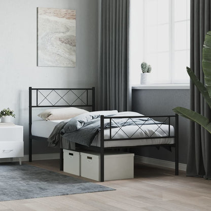 Metal Bed Frame without Mattress with Footboard Black 90x200cm