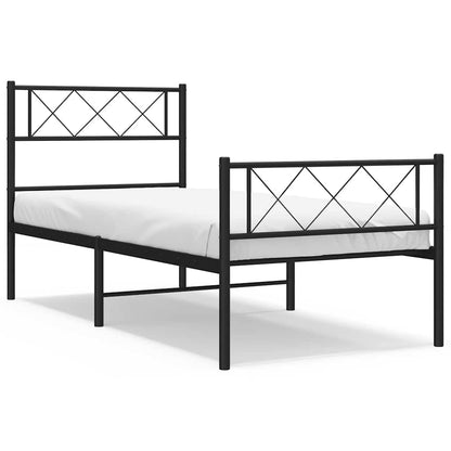 Metal Bed Frame without Mattress with Footboard Black 100x190cm