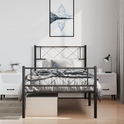 Metal Bed Frame without Mattress with Footboard Black 100x190cm