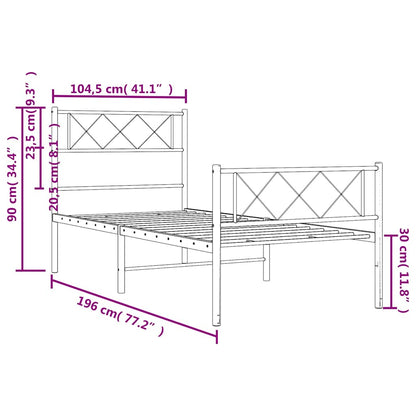 Metal Bed Frame without Mattress with Footboard Black 100x190cm