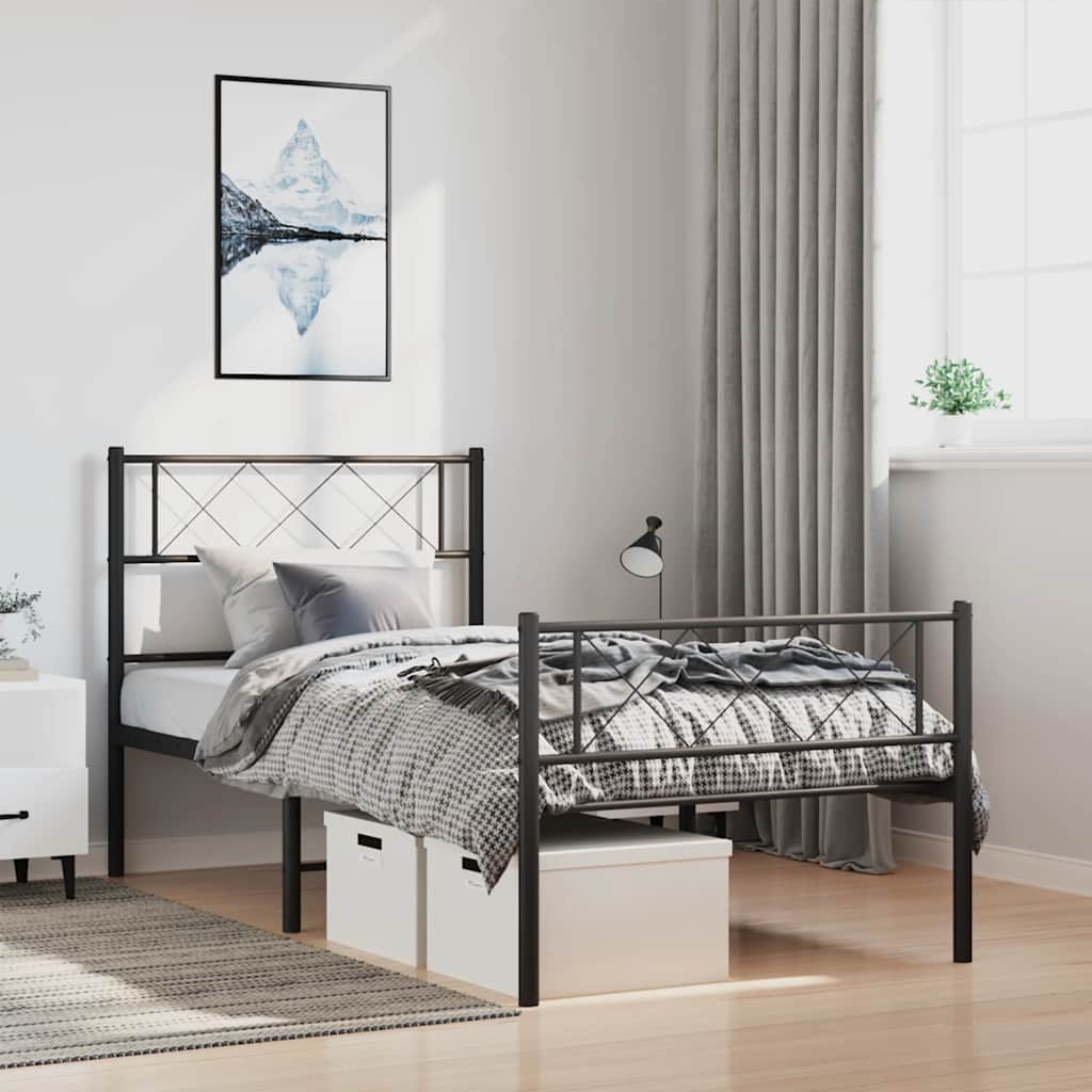 Metal Bed Frame without Mattress with Footboard Black 100x190cm