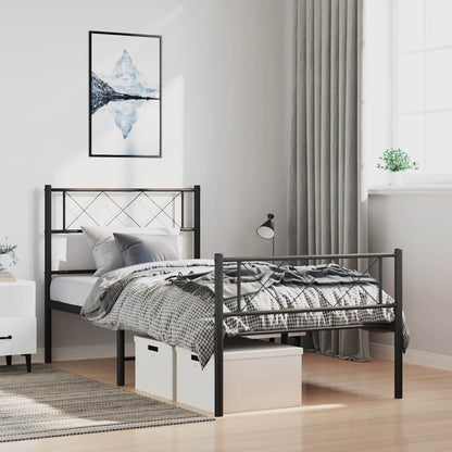 Metal Bed Frame without Mattress with Footboard Black 100x190cm