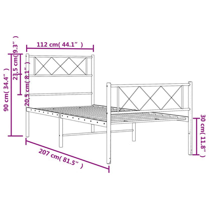 Metal Bed Frame without Mattress with Footboard Black 107x203cm