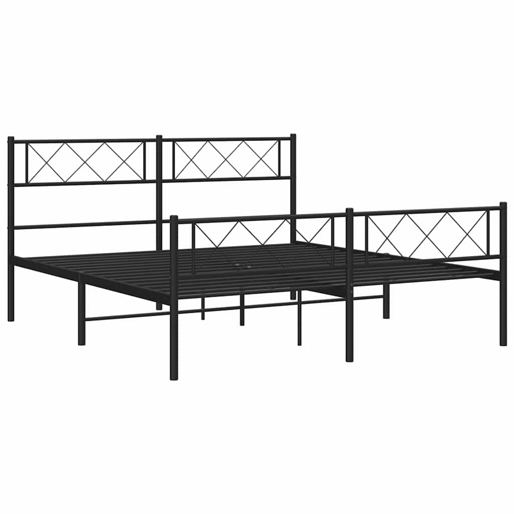 Metal Bed Frame without Mattress with Footboard Black 120x200cm
