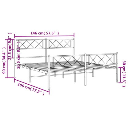 Metal Bed Frame without Mattress with Footboard Black 140x190cm