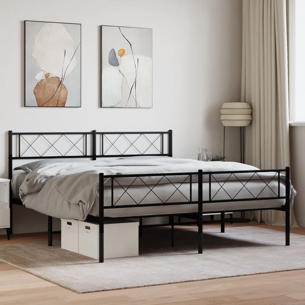 Metal Bed Frame without Mattress with Footboard Black 140x190cm