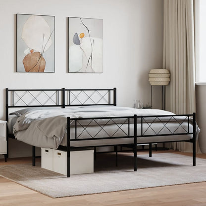 Metal Bed Frame without Mattress with Footboard Black 140x190cm