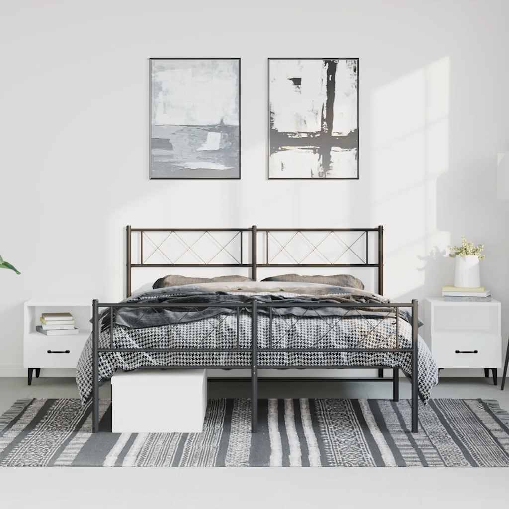 Metal Bed Frame without Mattress with Footboard Black 150x200cm