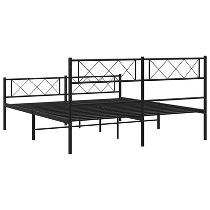 Metal Bed Frame without Mattress with Footboard Black 150x200cm