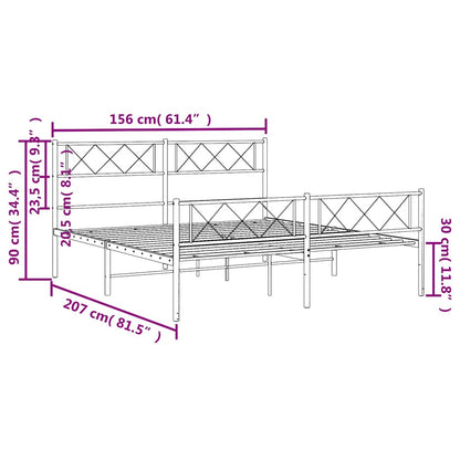 Metal Bed Frame without Mattress with Footboard Black 150x200cm