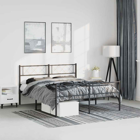 Metal Bed Frame without Mattress with Footboard Black 150x200cm