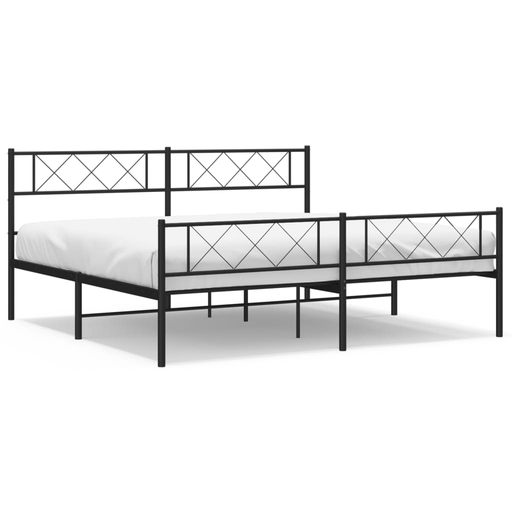 Metal Bed Frame without Mattress with Footboard Black 180x200cm