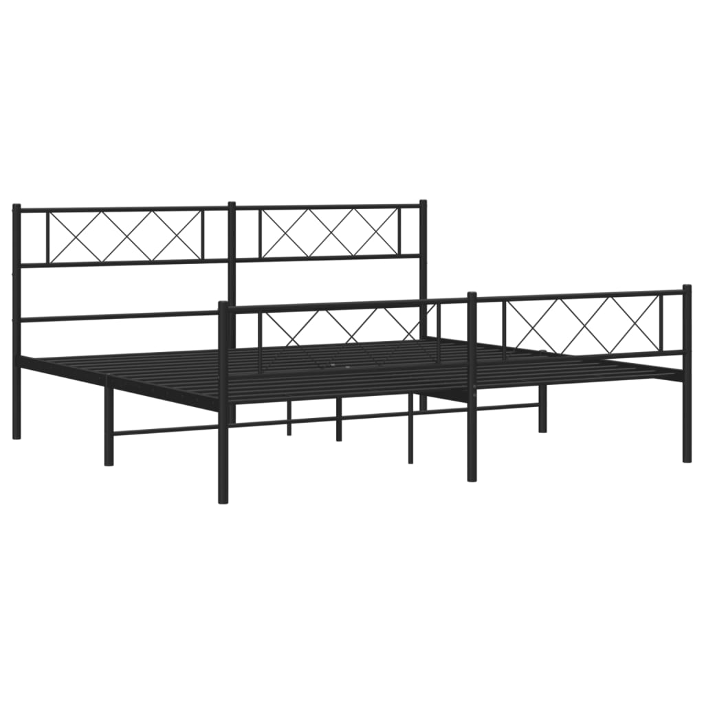 Metal Bed Frame without Mattress with Footboard Black 180x200cm